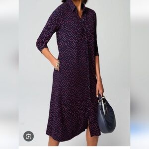 J. Jill Wearever Collection Knit Midi  Shirt Dress Pink Dots Size large